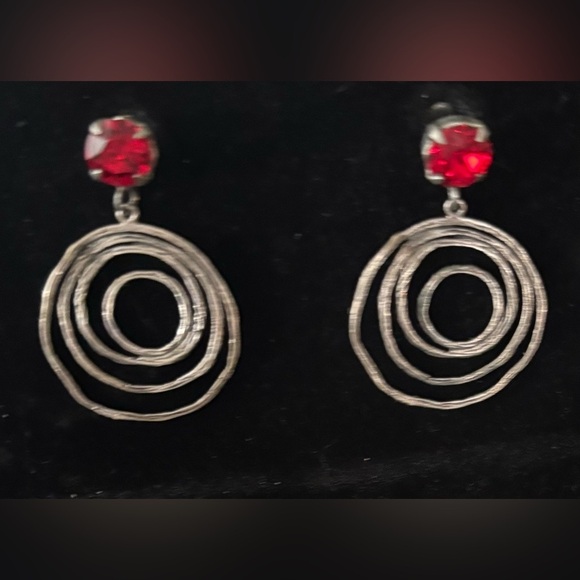Sabika Jewelry - Sabika Silver and Red Gemstone Earrings